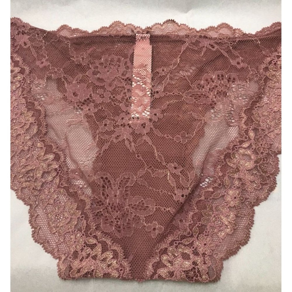 Victoria's Secret Dream Angel Blush and Gold Corded Lace Shimmer Cheekini Panty - Picture 9 of 12